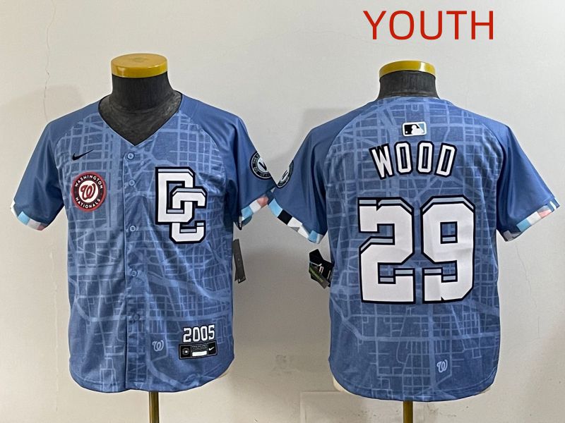 Youth 2025 Washington Nationals #29 Wood Blue Joint Name Nike MLB Jersey style 7->youth mlb jersey->Youth Jersey
